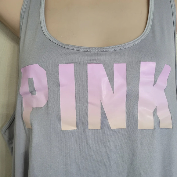 Pink Victoria's Secret Active Gray Logo Racerback Tank Top Size Women's Medium - Picture 9 of 15
